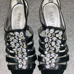 Guess Woman’s Black Rhinestone Heel 