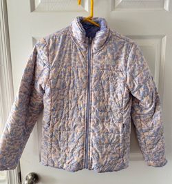 The North Face Reversible Mossbud Swirl Puffer Fleece Jacket Girls 14 16 Purple (cash & pick up only)