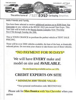 Pre owned , Low Miles, Tent Sale
