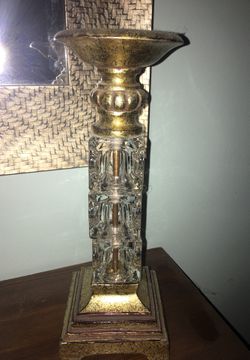 Gold Glass Cube Pillar Candle Holder