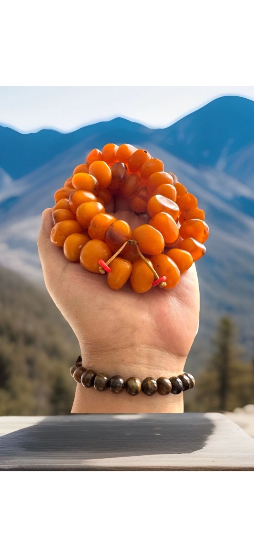 Vintage & Massive Ethnic Tibetan Butter Scotch Amber Beaded Necklace 27”inch & 185grams