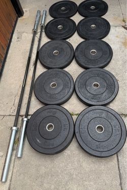 Olympic Weights PRX Crumb Rubber Bumper plates 260lbs & 2 PRX Olympic bars. Over $1000 retail. Nice quality workout equipment $450 firm