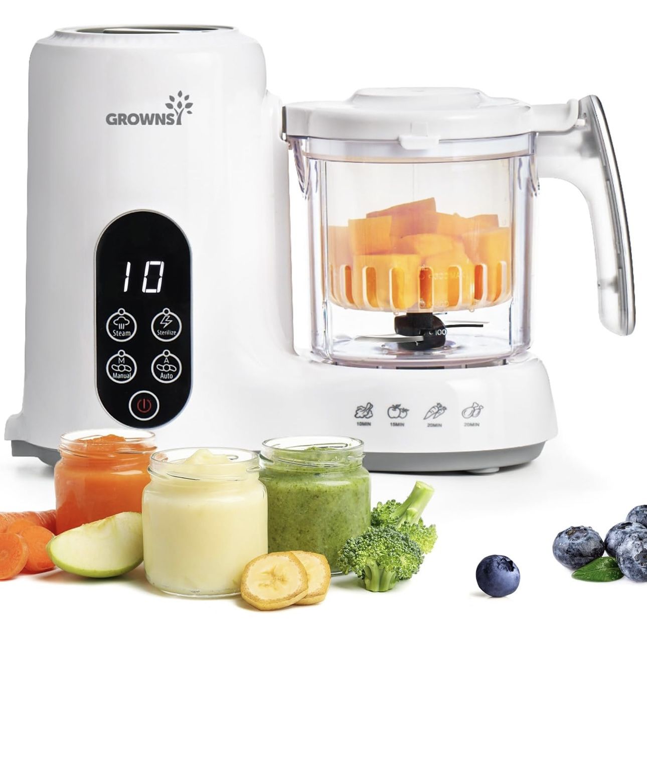 GROWNSY Baby Food Maker with Steam Basket, One Step Baby Food Processor Steamer Puree Blender Grinder Mills Machine, Auto Cooking Grinding and Sterili