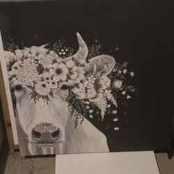 Cow Flower Crown Wall Painting