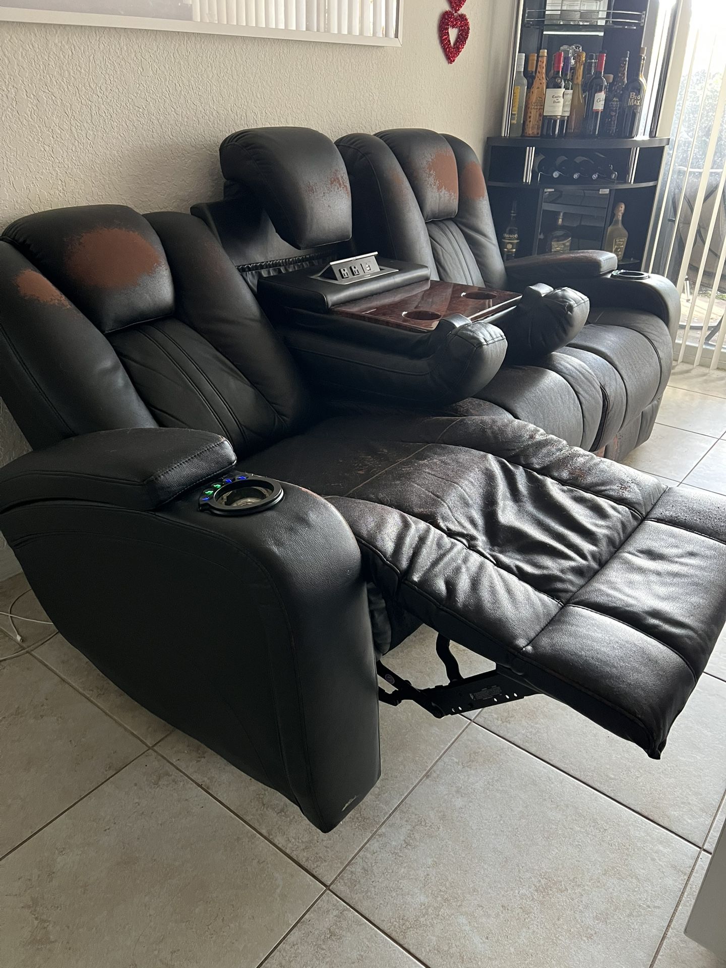 Black Leather Reclining Sofa (Used)