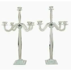 28" Tall Contemporary Glass Pillar Column 5 Candles Candelabra 

