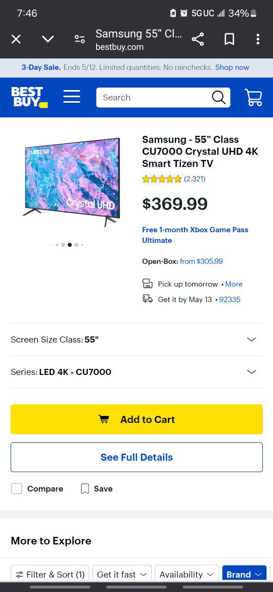 Samsung Crystal UHD 55 inch TV