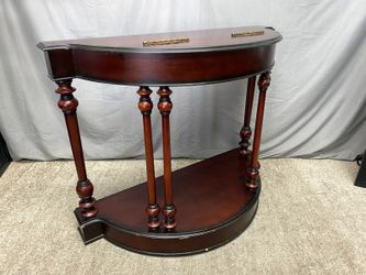 BOMBAY Cherry Finish Demilune Console Table w/ Flip Top Storage