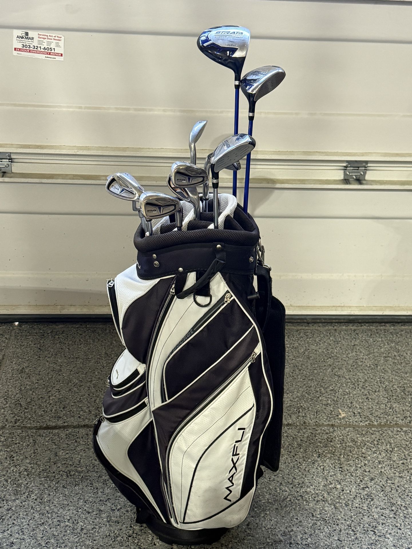 GOLF SET STRATA PLUS Driver 3 wood 4 hybrid 6-SW Putter Maxfli Bag Balls Tees