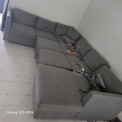 Combo Fabric Sectional With Storage And Pull Out Bed