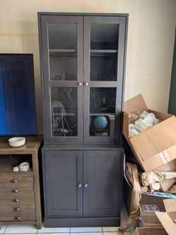 2 Black Wooden China Cabinets
