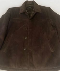 Claiborne Mens XL Brown Faux Suede Sherpa Lined Coat Button Front Winter Jacket