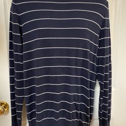 Nautica Luxury Performance Men’s Size Large Navy Blue White Striped Sweater