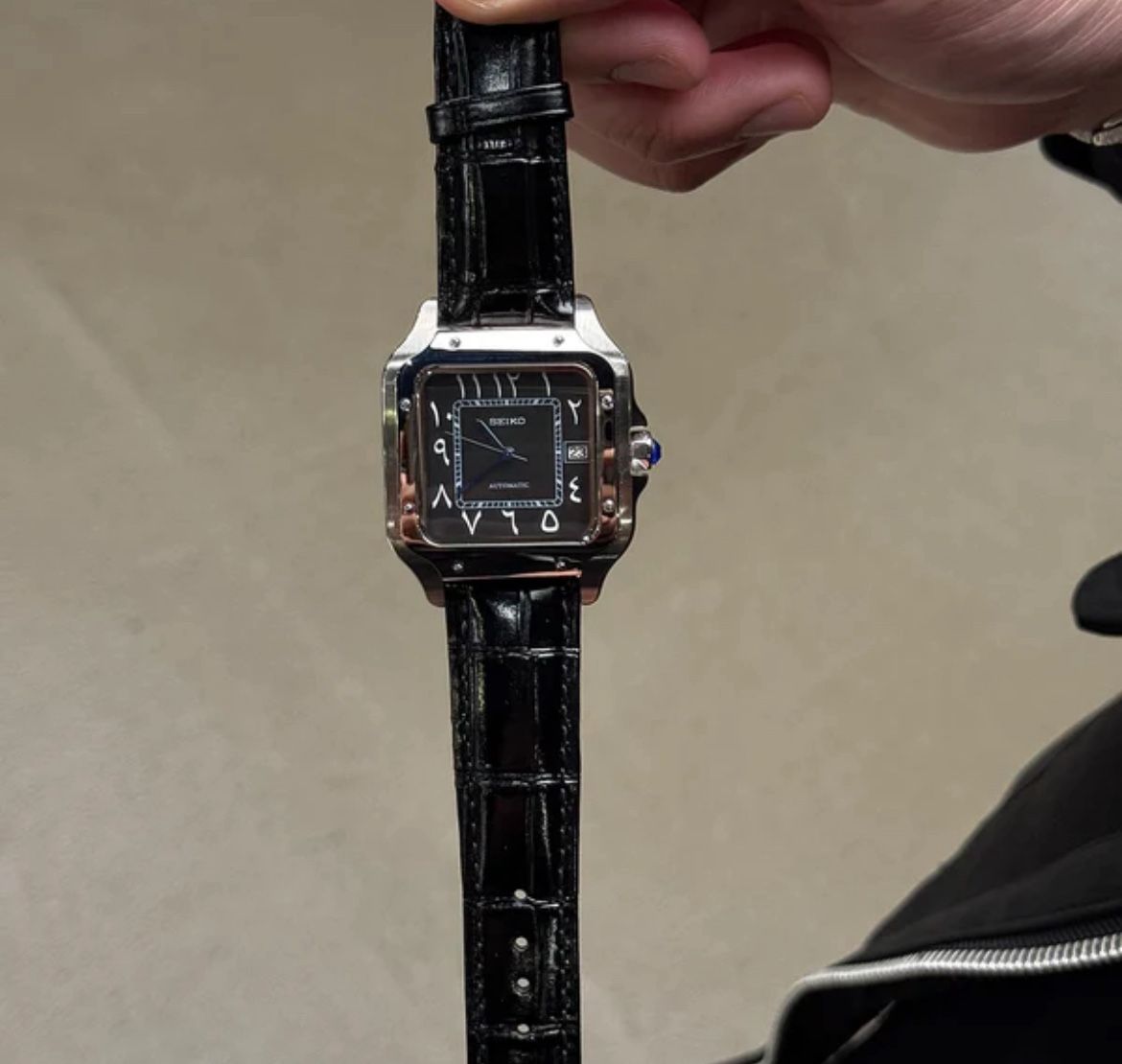 Seiko Mod: Santos Black - Arabic Dial Leather Strap