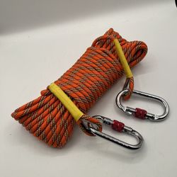 35' Static Climbing Ropes with hook ring, Orange 