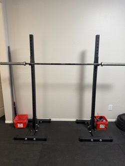 Rogue squat rack and bench