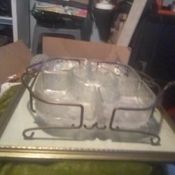 6 PC Glass And Metal Serving Platter 