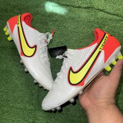 Tiempo Legend 9 Elite AG White /Volt/ Bright Crimson Size 7.5