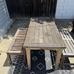 Rustic wood table + benches