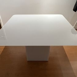 CB2 KM Stadium Dining Table (White & Tempered Glass)