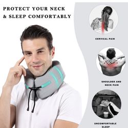 Travel Neck Pillow for Airplane- Compressible Adjustable Strong Support Travel Pillow Comfortable Lightweight Inner High Density and Outer Soft Pure M