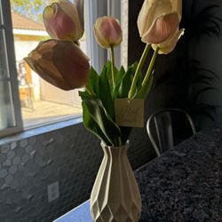REAL TOUCH TULIPS WITH VASE FAUX FLOWERS