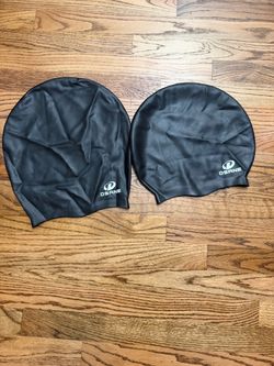 DSANE Black Silicone Swim Caps – Set of 2