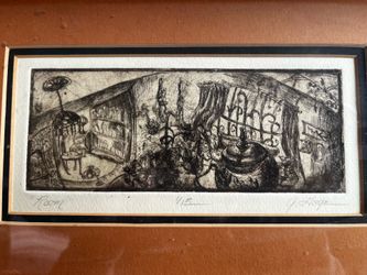 Rare Vintage Original Etching "Room" by G. Hage – Limited Edition 1-15 Framed Fine Art Print