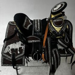 KingSaddle Mexican Leather Horse Saddle/ Silla De Montar Estilo Charro 