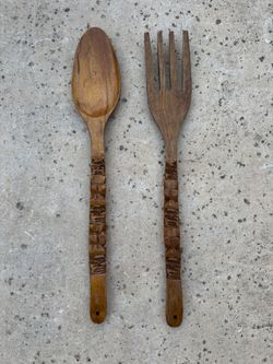 Vintage Set of Wooden Fork and Spoon