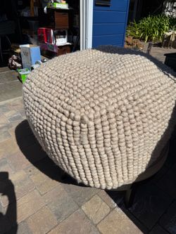 Cream Knit Woven Pouf Ottoman