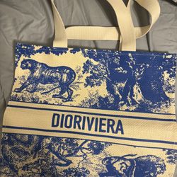 Christian Dior Straw Blue And Beige Diorriviera Tote Bag