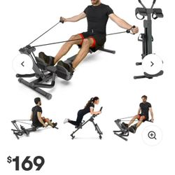 4-in-1 Rowing Machine Foldable Rowing Exercise Trainer, Multi-Function Ab Fitness Equipment for Home Gym Core&Ab Trainer