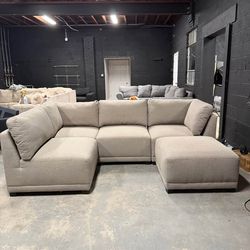 Neutral Modular Sectional Sofa with Ottoman