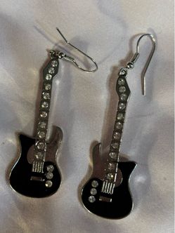 Adorable black enamel guitar earrings