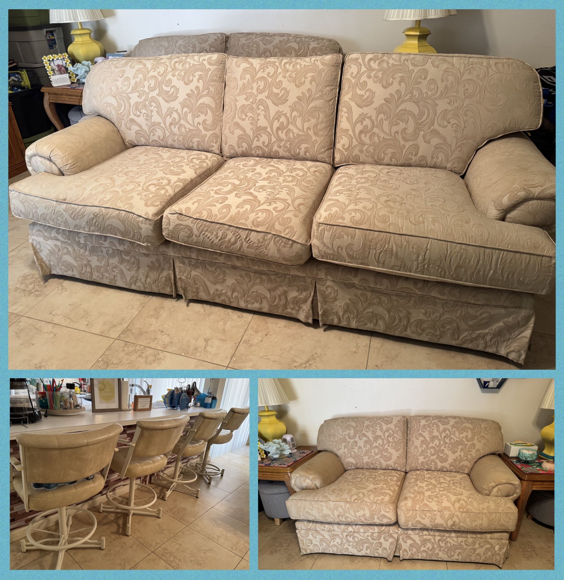 🆓…Bar stools; Sofa w/Love Seat