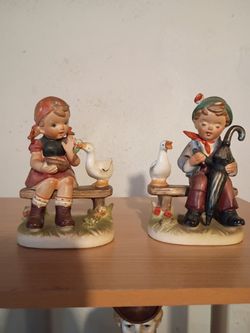Vintage Ucagco Ceramics Japan Figurine Set - Boy & Girl with Ducks