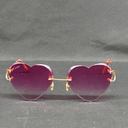 Cartier Big C Gold Wires Rimless Pink Heart Shaped Lenses Glasses Sunglasses