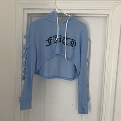 Blue Hooded Crop Top