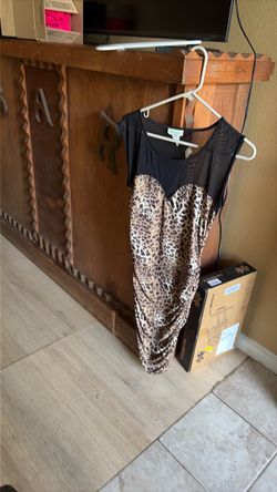 Black Mesh and Leopard Print Dress size lg
