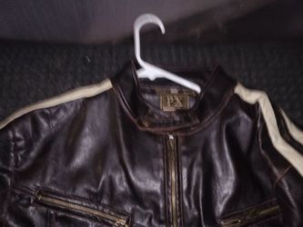 Px branded brown faux leather motorcycle jacket