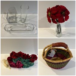 3 Vases + Flowers + Basket