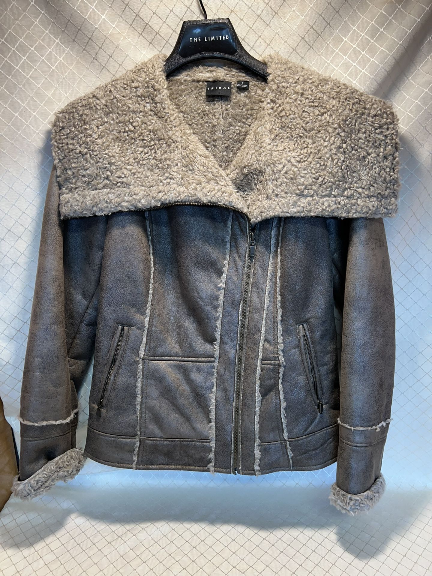 Tribal Coat Jacket Women's Size 6 Brown Faux Leather Lined Fleece