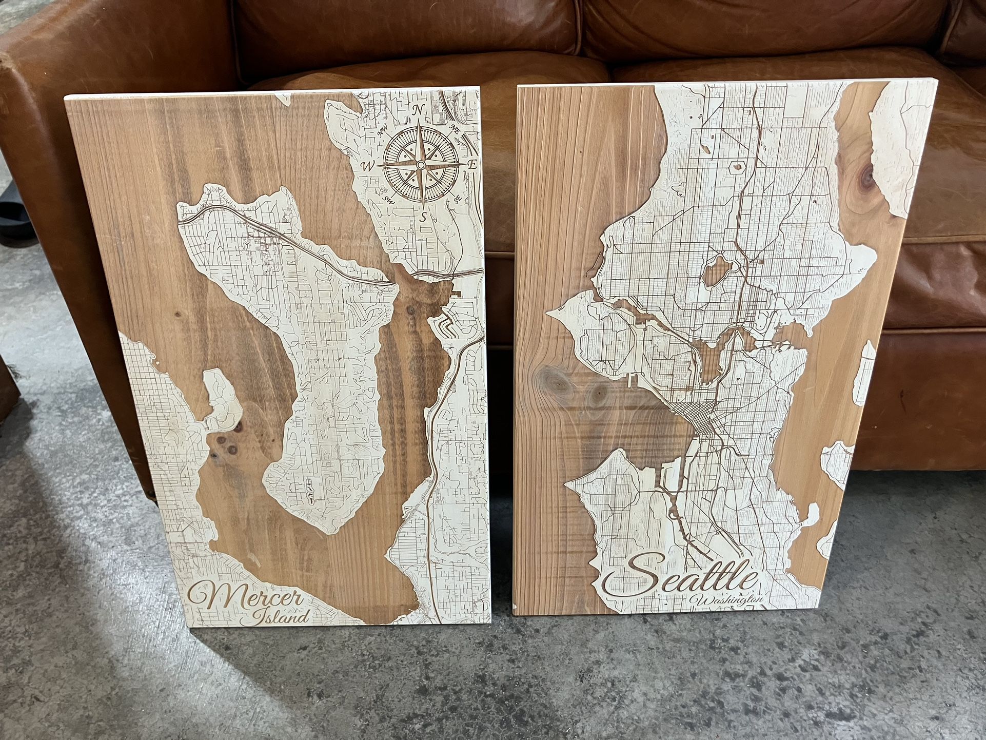 Two Beautiful Engraved Wood Maps