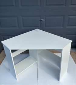 White Corner Desk with Built-In Shelves