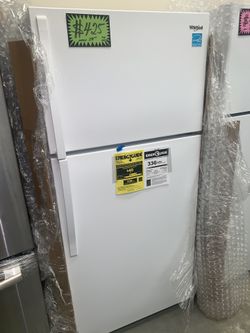 New Whirlpool 28in. Top freezer refrigerator with 1 year manufacturer warranty