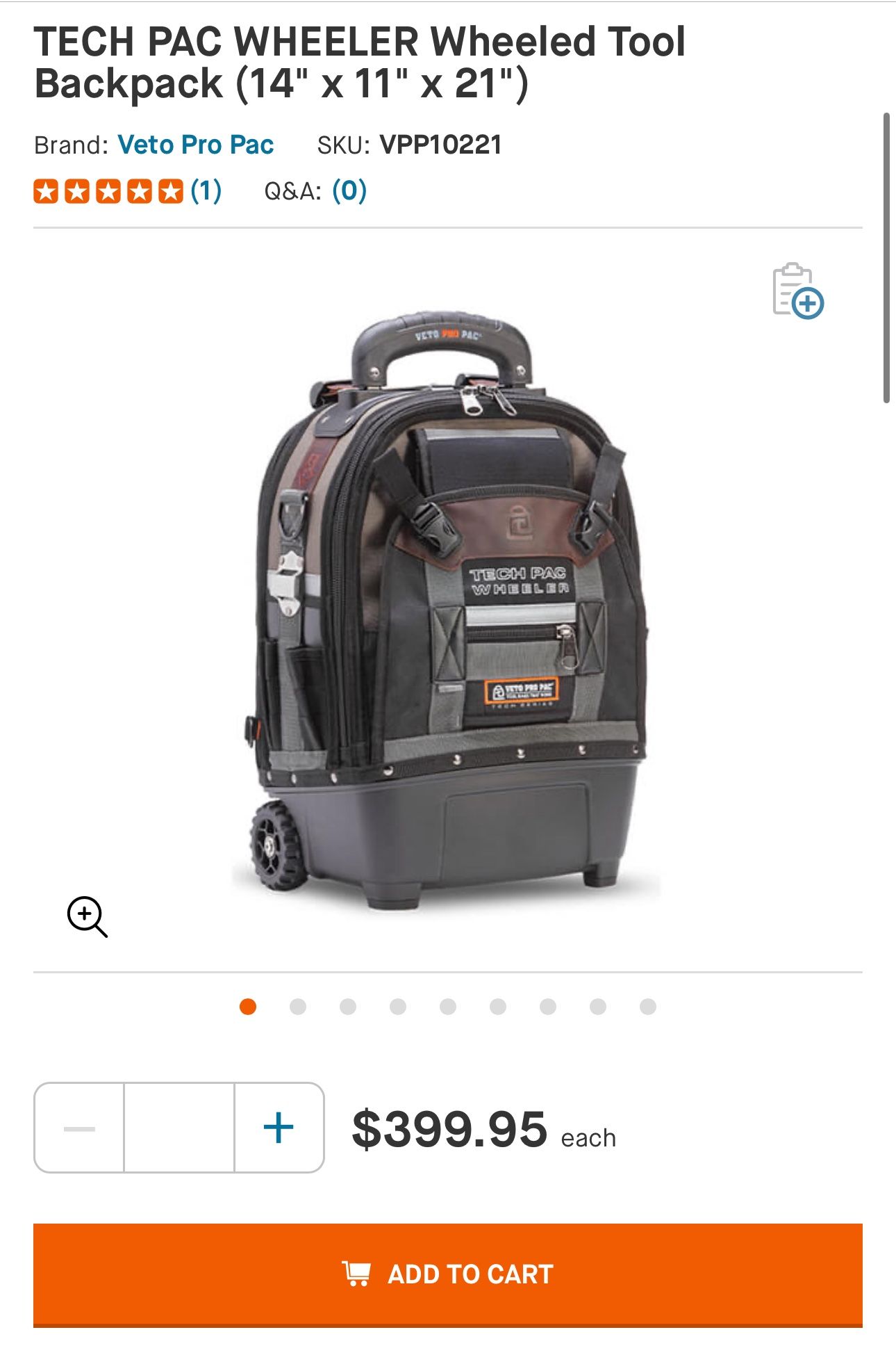 Veto Pro Pac TECH PAC WHEELER Wheeled Tool Backpack (14" x 11" x 21")