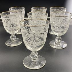  Vintage 8 oz Libbey Glass Gold Rimmed, Stemware "Lace" Design (Retired)