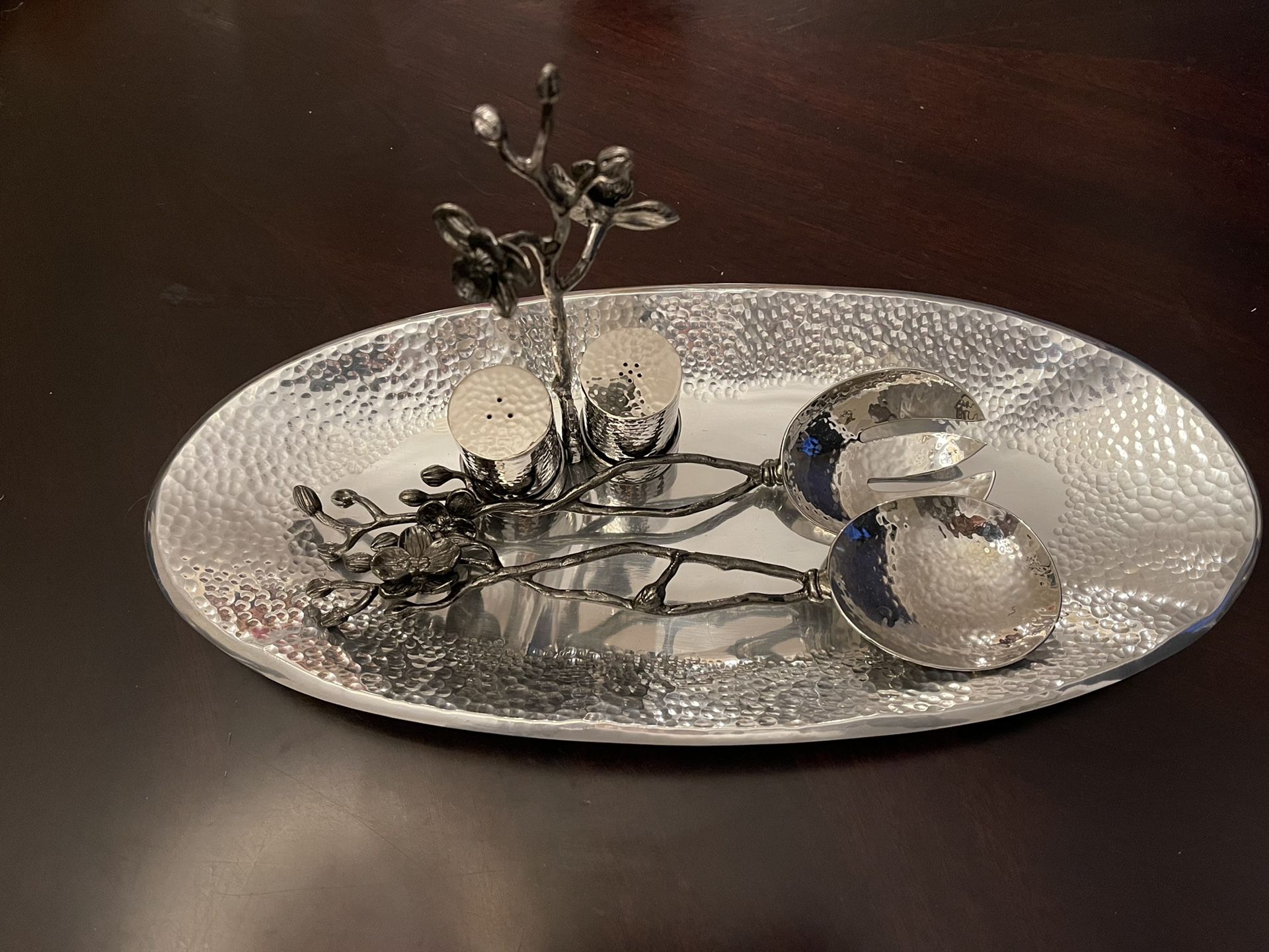 Lenox serving tray with Michael Aram white orchid serving spoons and salt & pepper shakers