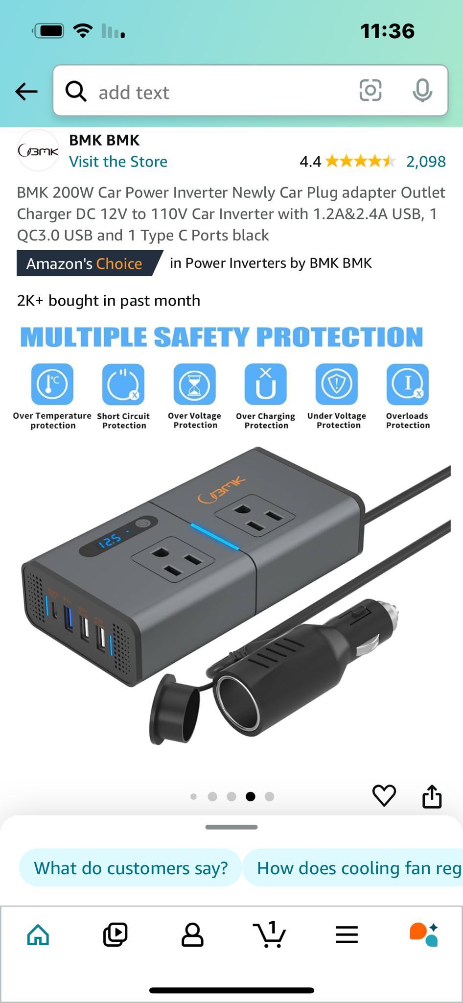BMK 200W Car Power Inverter Newly Car Plug adapter Outlet Charger DC 12V to 110V Car Inverter with 1.2A&2.4A USB, 1 QC3.0 USB and 1 Type C Ports black